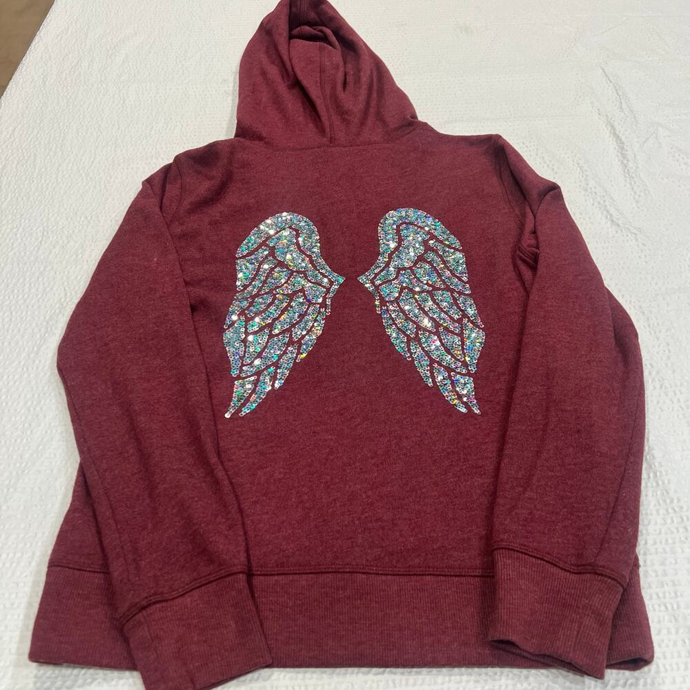 VS PINK BLING shimmer sequins angel wings zip up hooded sweater XS women